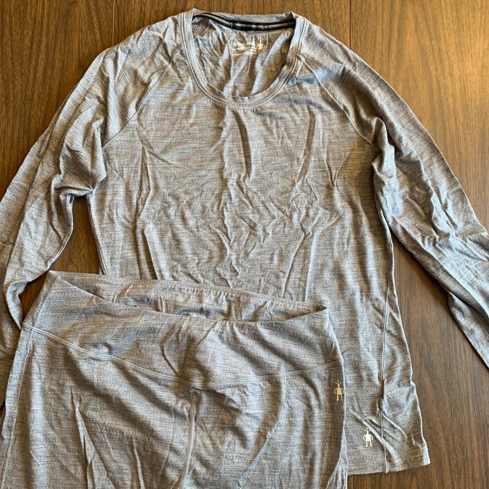 Women's large SmartWool base layer top & bottom gray NWOT